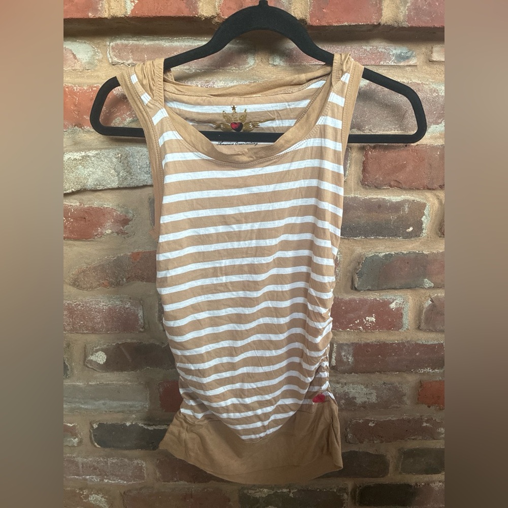 Twisted Heart Striped Sleeveless Tank Top - Tan & White